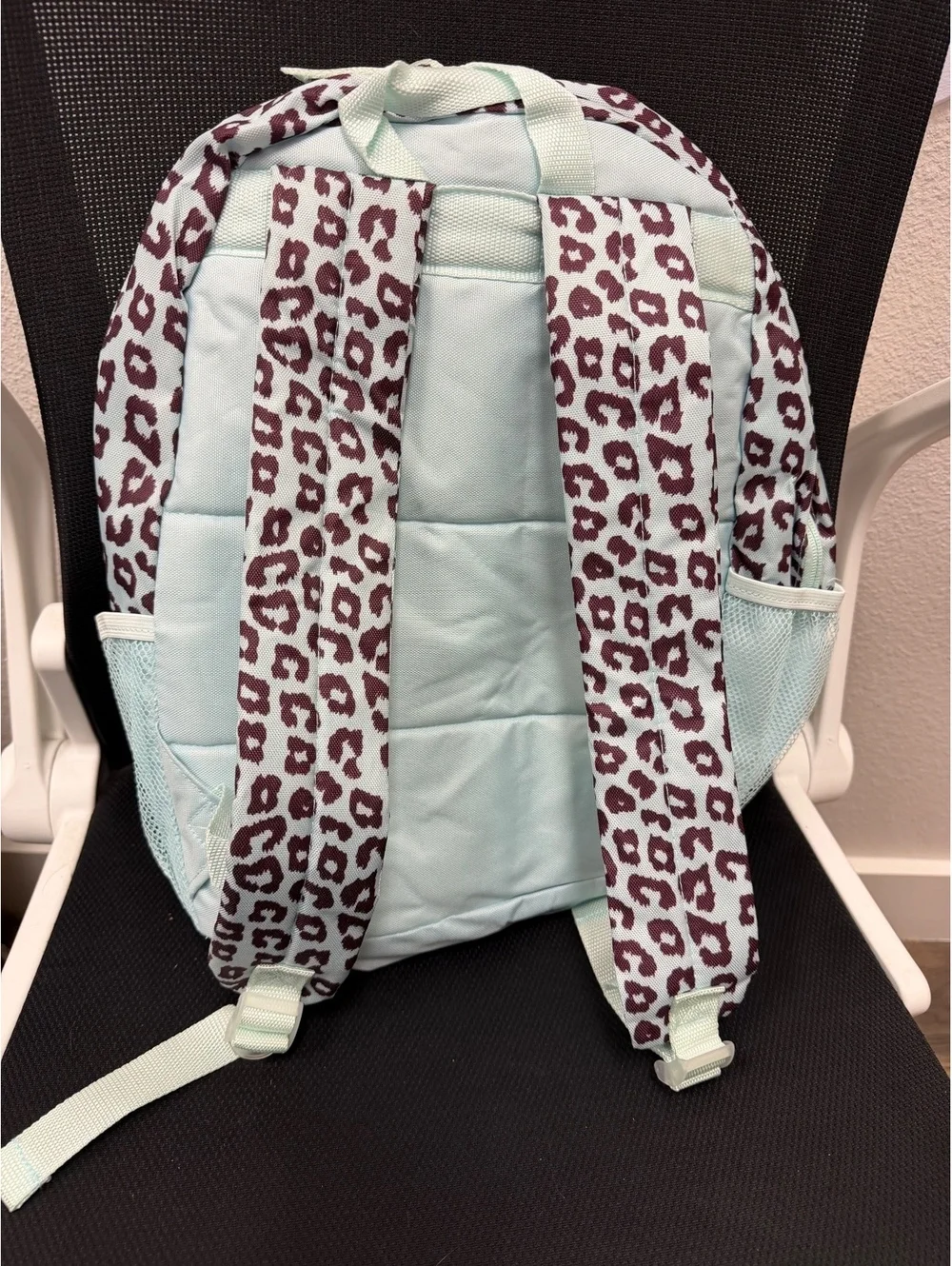 Leopard Print Laptop Backpack 15 Inch Light Blue Mint Animal Print School Bag